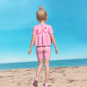 Maillot de bain rose pour fille avec aide à la flottabilité et motif de cœur