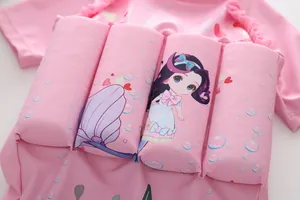 Détails du maillot de bain rose pour filles avec coussinets flottants et motif sirène