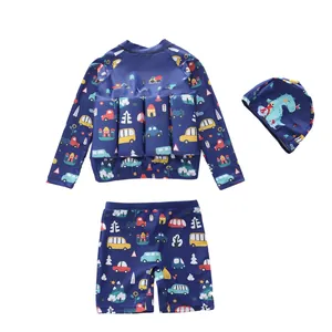 Set nuoto 3 pezzi per bambini con giubbotto galleggiante, pantaloncini e cuffia con dinosauro