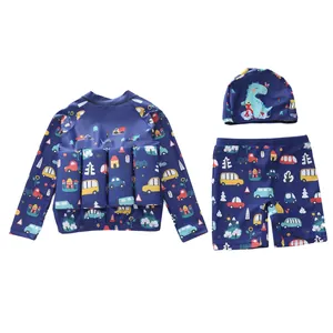 Costume da bagno galleggiante per bambini tre pezzi con maglia a manica lunga e disegni