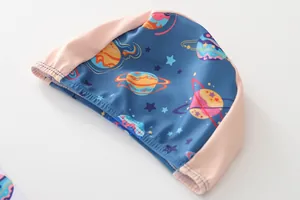 Kids swimming cap with outer space planet patterns and high elasticity fabric