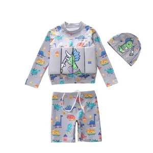 Costume da bagno 3 pezzi per bambino con stampa dinosauro e imbottitura galleggiante