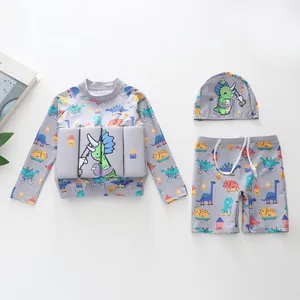 Set costume da bagno 3 pezzi per bambini con stampa di dinosauri e blocchi galleggianti