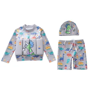 Set costume da bagno bimbo 3 pezzi con stampa dinosauri e blocchi di schiuma galleggianti