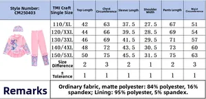 Tableau des tailles pour maillot sirène fille montrant mesures de buste et taille