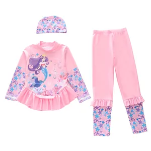 Maillot de bain sirène 3 pièces pour filles avec haut manches longues et pantalon de plage