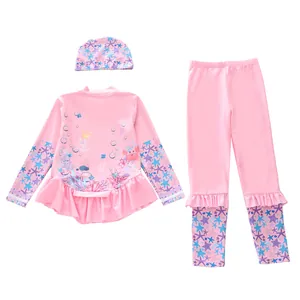 Détails du maillot de bain sirène trois pièces pour fille avec volants et protection solaire