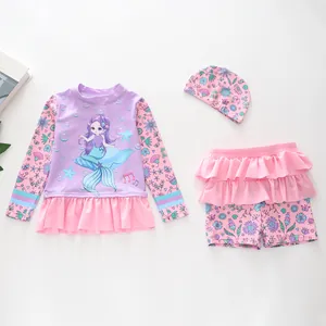 Ensemble de maillot de bain sirène 3 pièces avec haut à fleurs et jupe de bain à volants