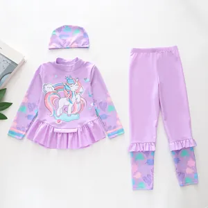 Détails du maillot de bain licorne pour filles avec manches longues et volants