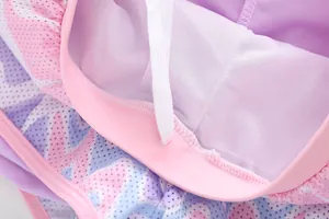 Breathable mesh fabric detail of mermaid swimsuit with elastic waistband and drawstring