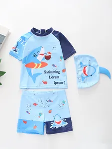 Set mare 3 pezzi da bambino con maglia a maniche corte e stampe di squali cartone