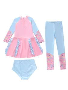 Ensemble maillot de bain 3 pièces fille à manches longues avec motifs océan