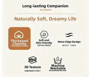 Detailed view of thick chenille sofa cushion with wavy edges and washable texture