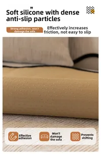 Detail of chenille sofa cover with soft silicone anti-slip particles for secure grip
