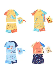 Costume da Bagno a Due Pezzi per Bambini Ragazzi con Stampa Cartoon Giraffa Squalo Top Rashguard Pantaloncini e Cuffia