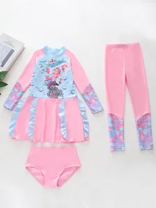 Ensemble de bain 3 pièces pour filles avec manches longues et motif de sirène