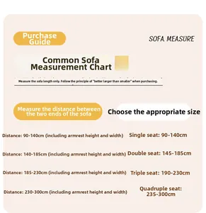 Detailed size guide chart for measuring 1 to 4 seater universal sofa slipcovers