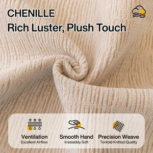 Luxurious chenille sofa cover fabric in warm beige with premium textured stripe pattern