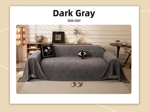 Close-up of dark grey thick sofa cover featuring textured geometric weave pattern