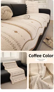 Detail of coffee brown wave pattern on plush textured non-slip sofa cover cushion