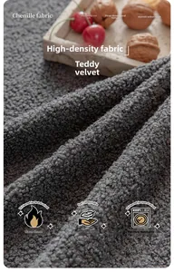 Detail of gray teddy fleece sofa cover fabric with thick texture and cozy aesthetic