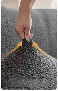 Detail of high-elastic grey teddy fleece sofa cover fabric showing anti-deformation stretch
