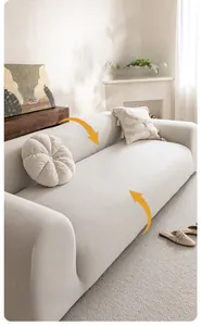 Detail of cream thickened polar fleece sofa cover with full stretch fit and soft texture
