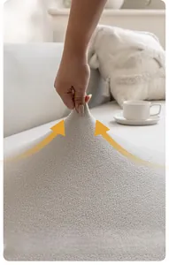 Detail of high-elasticity cream polar fleece sofa cover fabric showing stretch resilience