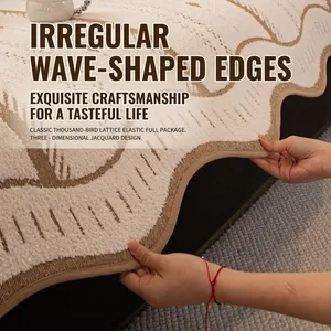 Minimalist textured sofa cushion cover with brown wave patterns and scalloped edges