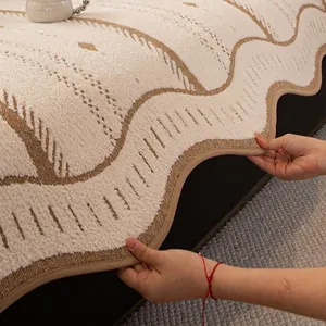 Minimalist textured sofa cushion cover with brown wave patterns and scalloped edges
