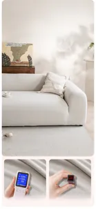 Detail showing non-toxic cream fleece sofa cover with zero formaldehyde test results