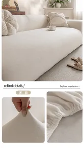 Macro shot of high-elasticity cream polar fleece fabric and durable elastic sofa cover hem