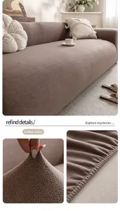 Detail of coffee brown polar fleece sofa cover showing elastic texture and stitching
