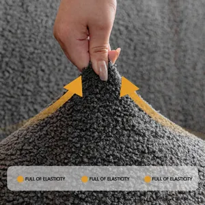 Grey teddy fleece sofa cover featuring high elasticity and durable waterproof fabric texture