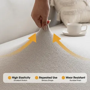 Elastic fleece sofa cover in light grey with high stretch and soft polar fleece texture