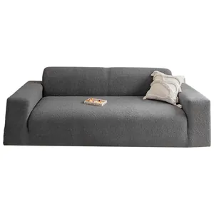 Waterproof grey teddy fleece sofa cover with elastic stretch fit for modern furniture