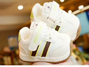 Detail of infant walking shoe with breathable mesh and anti-slip rubber sole