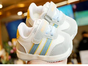Breathable mesh baby walking shoes with anti-slip rubber soles and velcro straps