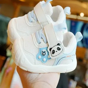 Breathable baby sneakers with panda strap and non-slip soft sole for toddler walking