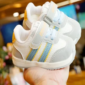 Breathable baby walking shoes with non-slip soft sole and sporty striped design