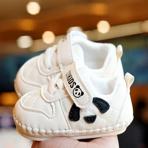 Baby Soft Sole Pre-walker Shoes Anti-slip Panda Cartoon Quilted Synthetic Leather First Walkers Velcro Infant Toddler Shoes
