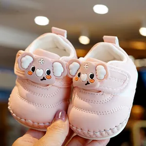 Pink soft sole baby shoes with cute 3D koala cartoon and velcro strap for toddlers