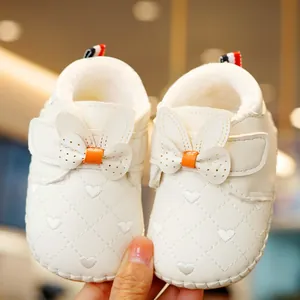 Baby Girl Winter Warm Plush Lined Prewalker Shoes Synthetic Leather Soft PVC Sole Bunny Ear Heart Quilted Toddler First Walker Boots