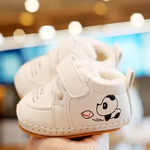 Winter Baby First Walkers Warm Fleece Synthetic Leather Cartoon Panda Soft Sole Anti Slip Infant First Shoes For Toddlers