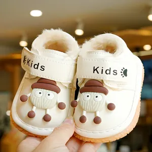 Toddler Baby Winter Warm Fleece Lined Boots Boys Girls Cartoon Design Non-Slip Soft Sole Whistle Shoes Magic Tape Closure