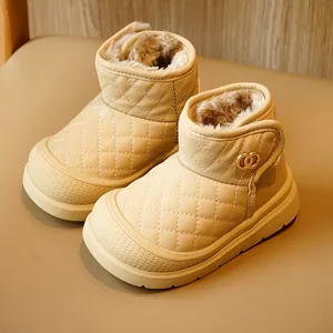 Quilted baby winter snow boots with warm plush lining and anti-slip thick rubber soles