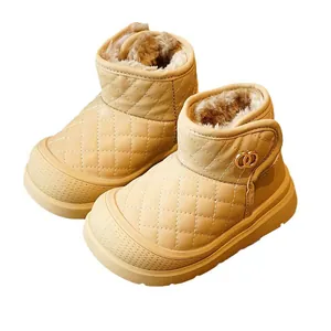 Toddler winter snow boots with plush lining and quilted beige faux leather exterior