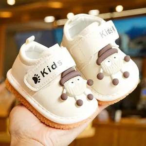 Soft-sole anti-slip baby walking shoes featuring a 3D cartoon sheep and velcro strap