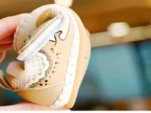 Detail showing highly flexible and soft rubber sole of baby walking shoes for comfort