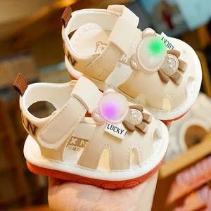 Toddler Baby Summer Sandals With LED Glowing Light Cartoon Bear Non-Slip Soft Sole First Walkers For Boys Girls